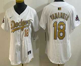 Womens Los Angeles Dodgers #18 Yoshinobu Yamamoto White 2025 Gold Collection Limited Stitched Jersey