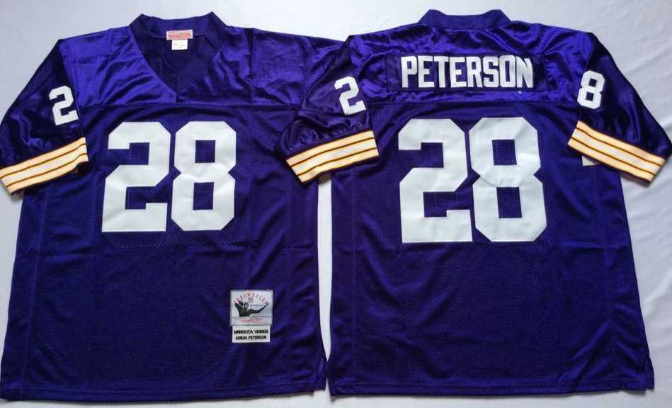 Mens Minnesota Vikings #28 Adrian Peterson Purple Throwback Stitched Football Jersey