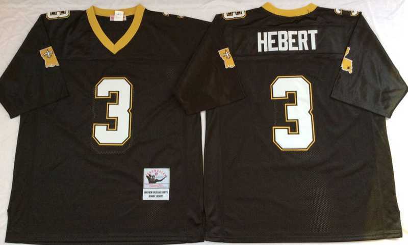 Mens New Orleans Saints #3 Bobby Hebert Black Throwback Stitched Football Jersey