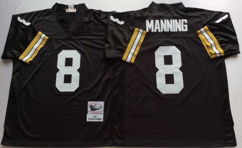 Mens New Orleans Saints #8 Archie Manning Black Throwback Stitched Football Jersey