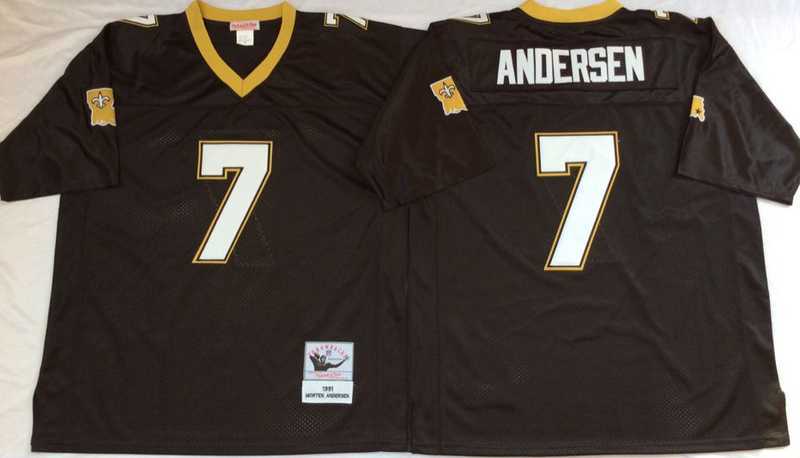 Mens New Orleans Saints #7 Morten Anderson Black Throwback Stitched Football Jersey