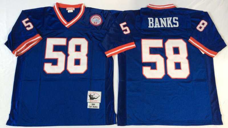 Mens New York Giants #58 Carl Banks Blue Throwback Stitched Football Jersey