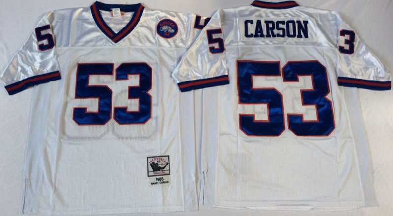 Mens New York Giants #53 Harry Carson White Throwback Stitched Football Jersey