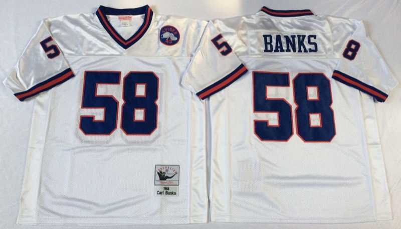 Mens New York Giants #58 Carl Banks White Throwback Stitched Football Jersey