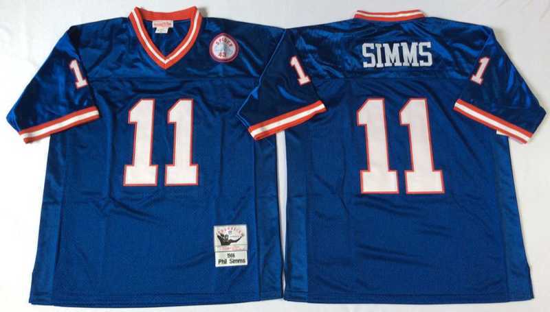 Mens New York Giants #11 Phil Simms Blue Throwback Stitched Football Jersey