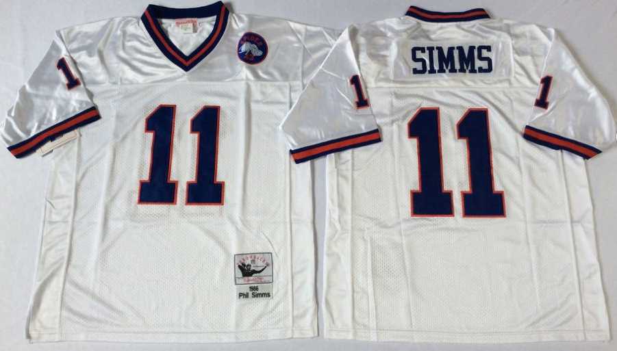 Mens New York Giants #11 Phil Simms White Throwback Stitched Football Jersey