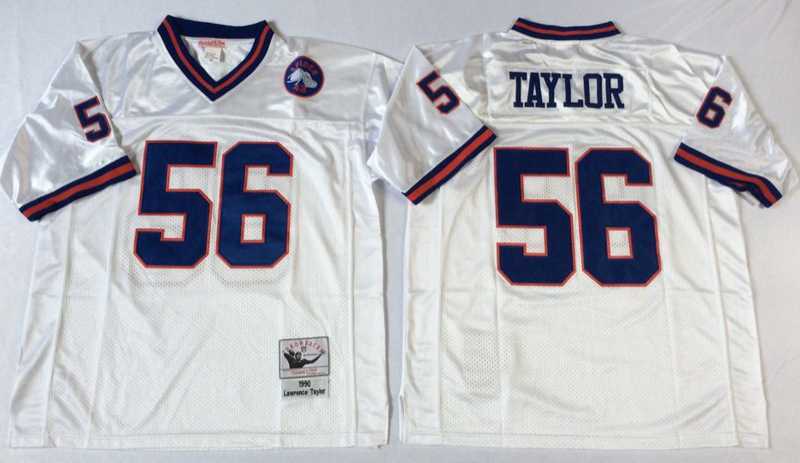 Mens New York Giants #56 Lawrence Taylor White Throwback Stitched Football Jersey