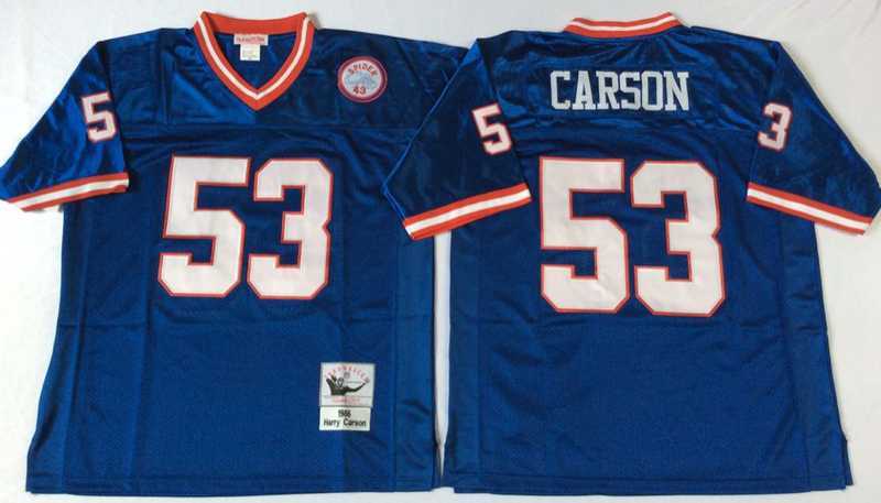Mens New York Giants #53 Harry Carson Blue Throwback Stitched Football Jersey