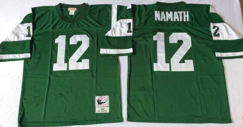 Mens New York Jets #12 Joe Namath Green Throwback Stitched Football Jersey
