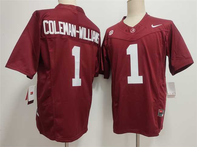 Mens Alabama Crimson Tide #1 Ryan Alexander Coleman-Williams Jr Red 2026 F.U.S.E Stitched Football Jersey