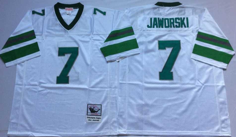 Mens Philadelphia Eagles #7 Ron Jaworski White Throwback Stitched Football Jersey