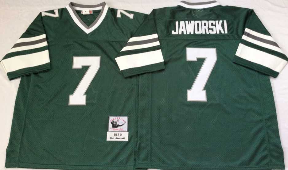 Mens Philadelphia Eagles #7 Ron Jaworski Green Throwback Stitched Football Jersey