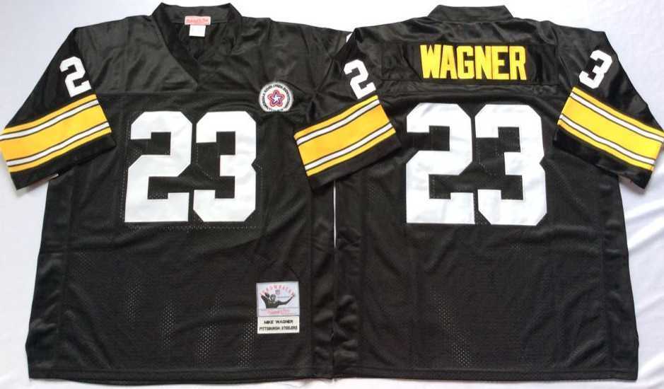 Mens Pittsburgh Steelers #23 Mike Wagner Black Throwback Stitched Football Jersey