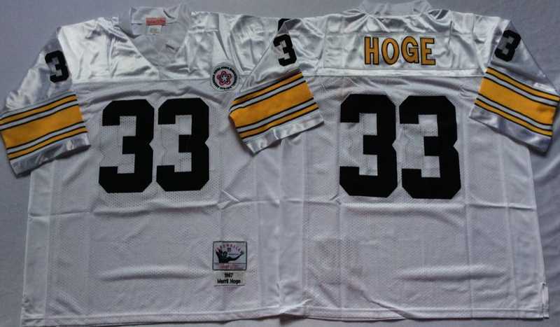 Mens Pittsburgh Steelers #33 Merril Hoge White Throwback Stitched Football Jersey