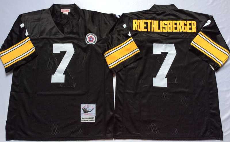 Mens Pittsburgh Steelers #7 Ben Roethlisberger Black Throwback Stitched Football Jersey