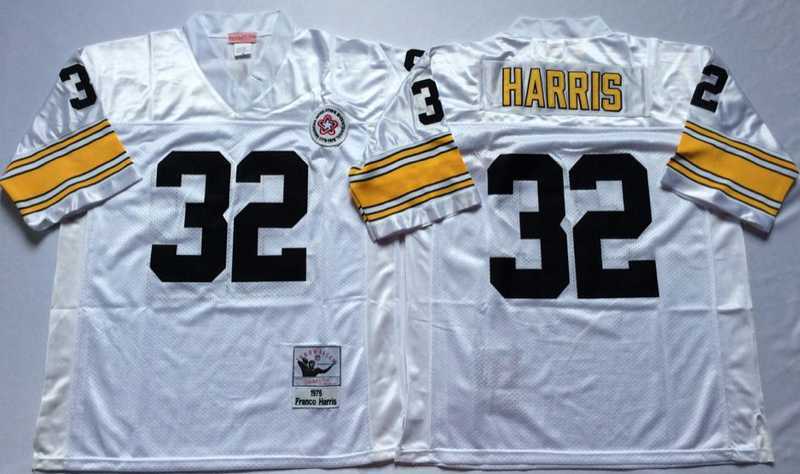Mens Pittsburgh Steelers #32 Franco Harris White Throwback Stitched Football Jersey