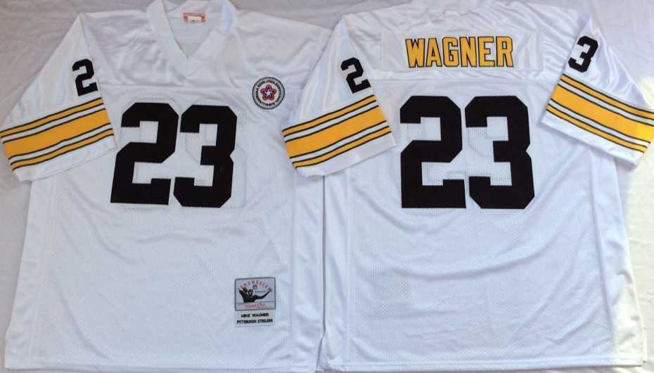 Mens Pittsburgh Steelers #23 Mike Wagner White Throwback Stitched Football Jersey