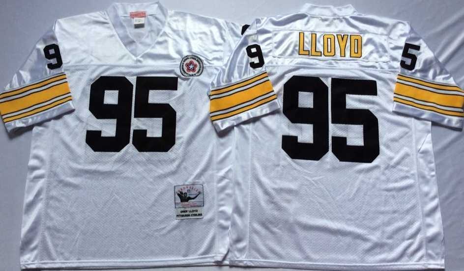 Mens Pittsburgh Steelers #95 Greg Lloyd White Throwback Stitched Football Jersey