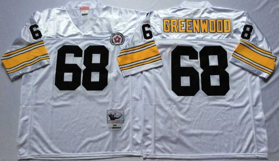 Mens Pittsburgh Steelers #68 L.C. Greenwood White Throwback Stitched Football Jersey