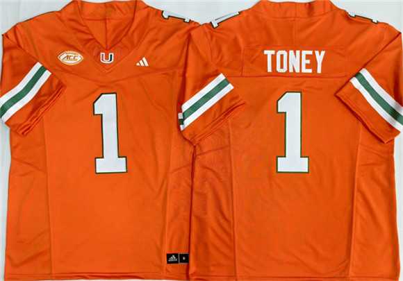 Mens Miami Hurricanes #1 Malachi Toney Orange F.U.S.E. Stitched Football Jersey