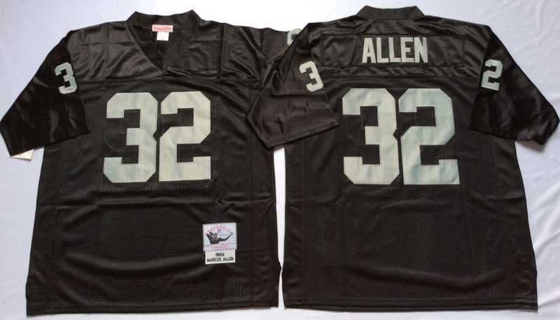 Mens Raiders #32 Marcus Allen Black Throwback Stitched Football Jersey