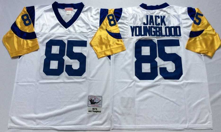 Mens Rams #85 Jack Youngblood White Throwback Stitched Football Jersey