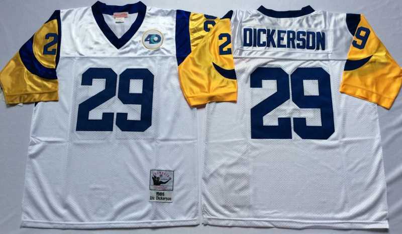 Mens Rams #29 Eric Dickerson White Throwback Stitched Football Jersey