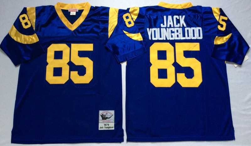 Mens Rams #85 Jack Youngblood Blue Throwback Stitched Football Jersey