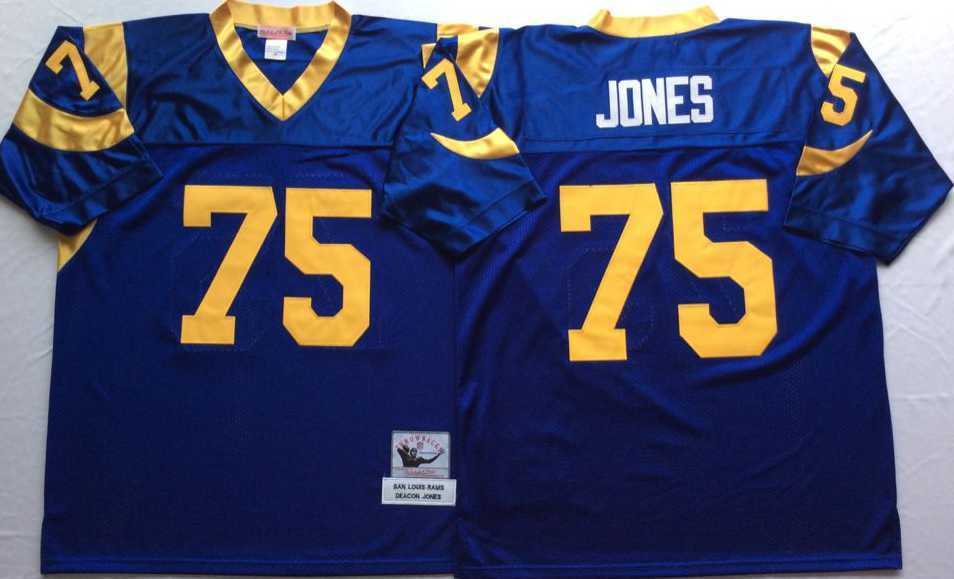 Mens Rams #75 Deacon Jones Blue Throwback Stitched Football Jersey