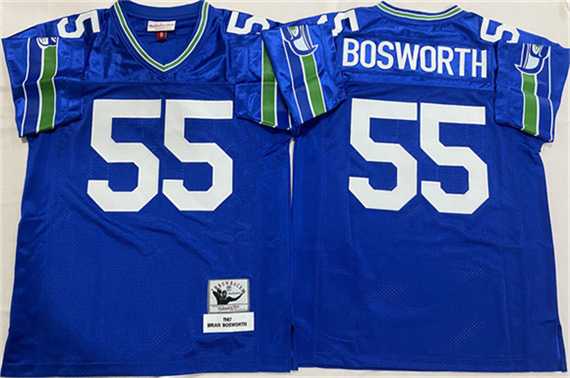 Mens Seattle Seahawks #55 Brian Bosworth Royal Throwback Stitched Football Jersey