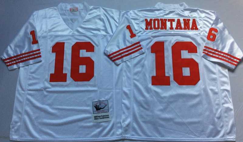 Mens San Francisco 49ers #16 Joe Montana White Throwback Stitched Football Jersey