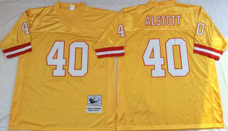 Mens Tampa Bay Buccaneers #40 Mike Alstott Yellow Throwback Stitched Football Jersey
