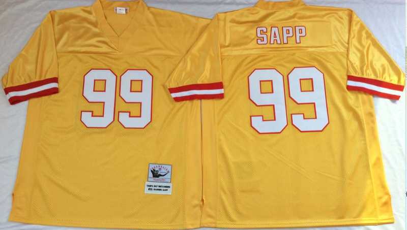 Mens Tampa Bay Buccaneers #99 Warren Sapp Yellow Throwback Stitched Football Jersey