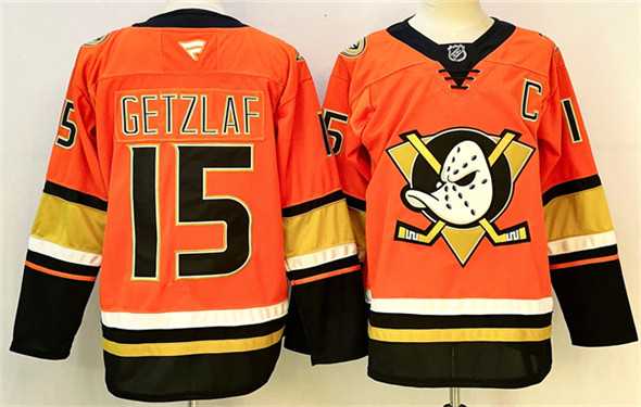 Mens Anaheim Ducks #15 Ryan Getzlaf Orange Black 2024-25 With C Patch Stitched Jersey