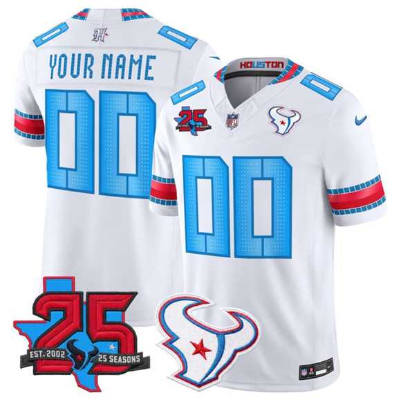 Mens Houston Texans Active Player Custom White 2026 F.U.S.E.  Rivalries Collection With 25th Anniversary Patch Limited Football Stitched Jersey->->Custom Jersey