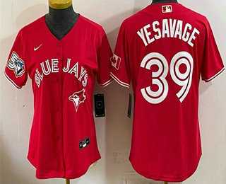 Womens Toronto Blue Jays #39 Trey Yesavage Red 50 Seasons Patch Stitched Jersey
