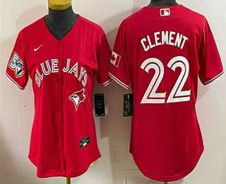 Womens Toronto Blue Jays #22 Ernie Clement Red 50 Seasons Patch Stitched Jersey