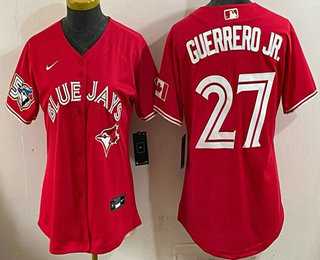 Womens Toronto Blue Jays #27 Vladimir Guerrero Jr Red 50 Seasons Patch Stitched Jersey