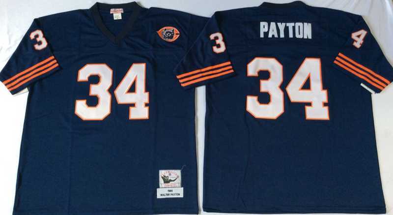 Mens Chicago Bears #34 Walter Payton Navy Throwback Stitched Football Jersey