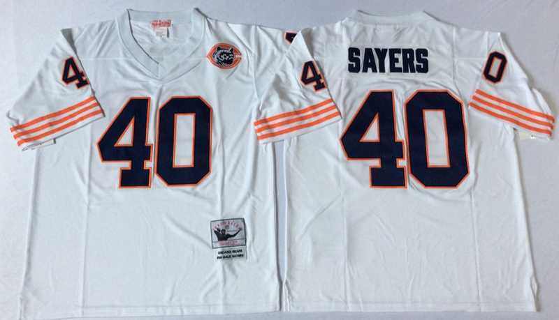 Mens Chicago Bears #40 Gale Sayers White Throwback Stitched Football Jersey
