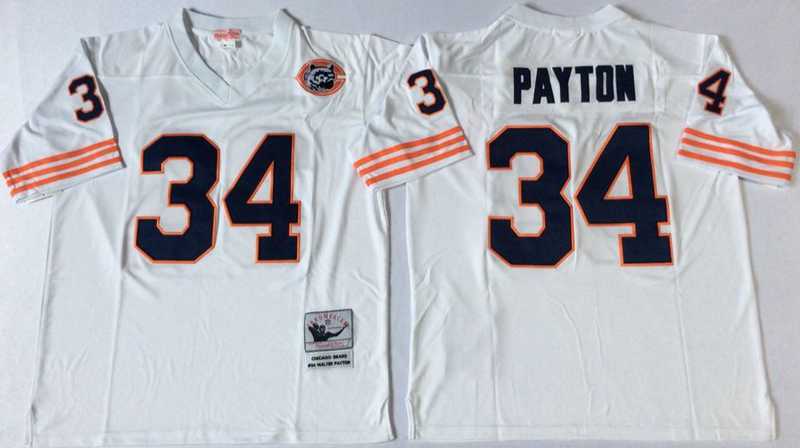 Mens Chicago Bears #34 Walter Payton White Throwback Stitched Football Jersey