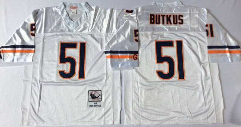 Mens Chicago Bears #51 Dick Butkus White Road Throwback Jersey