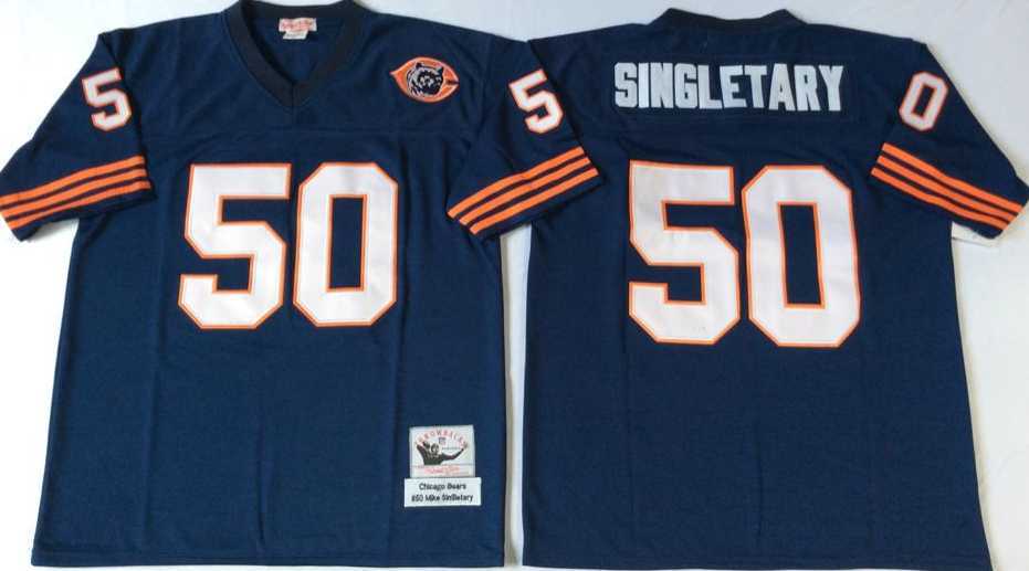 Mens Chicago Bears #50 Mike Singletary Navy 1985 Throwback Stitched Football Jersey