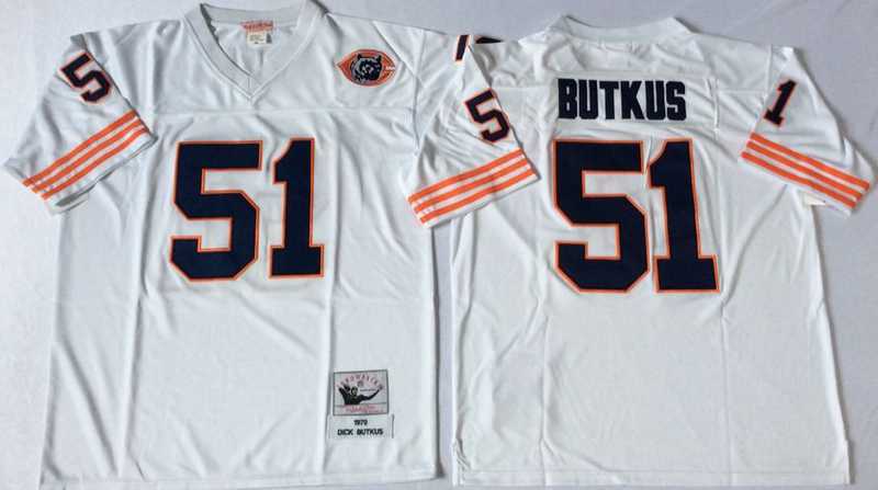 Mens Chicago Bears #51 Dick Butkus White Throwback Stitched Football Jersey