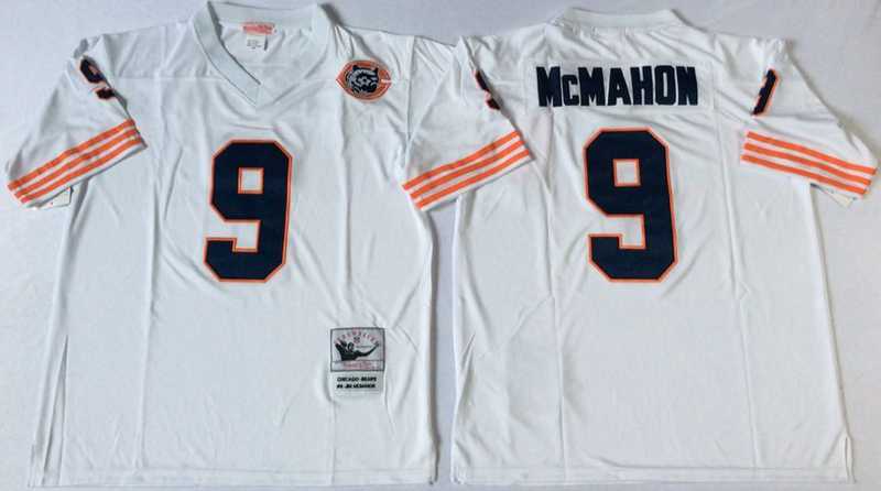 Mens Chicago Bears #9 Jim McMahon White Throwback Stitched Football Jersey