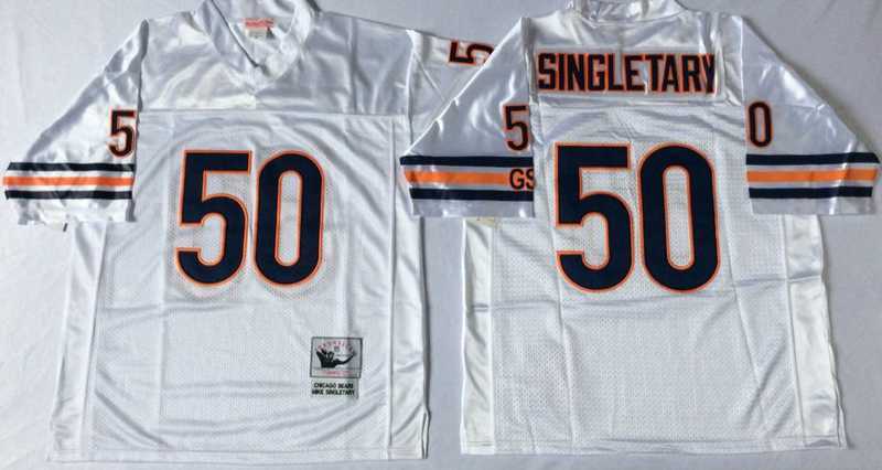 Mens Chicago Bears #50 Mike Singletary White Road Throwback Jersey