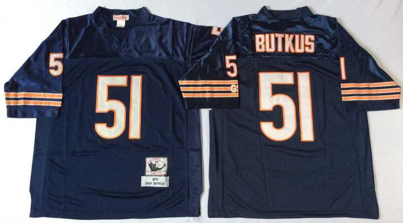 Mens Chicago Bears #51 Dick Butkus Navy 1985 Throwback Stitched Football Jersey