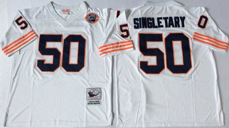 Mens Chicago Bears #50 Mike Singletary White Throwback Stitched Football Jersey