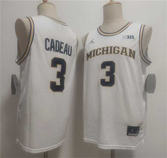 Mens Michigan Wolverines #3 Elliot Cadeau White 2026 Vapor Limited Stitched Jersey