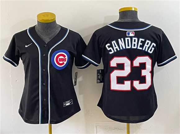 Youth Chicago Cubs #23 Ryne Sandberg 2026 Fashion Replica Black Out Stitched Jersey
